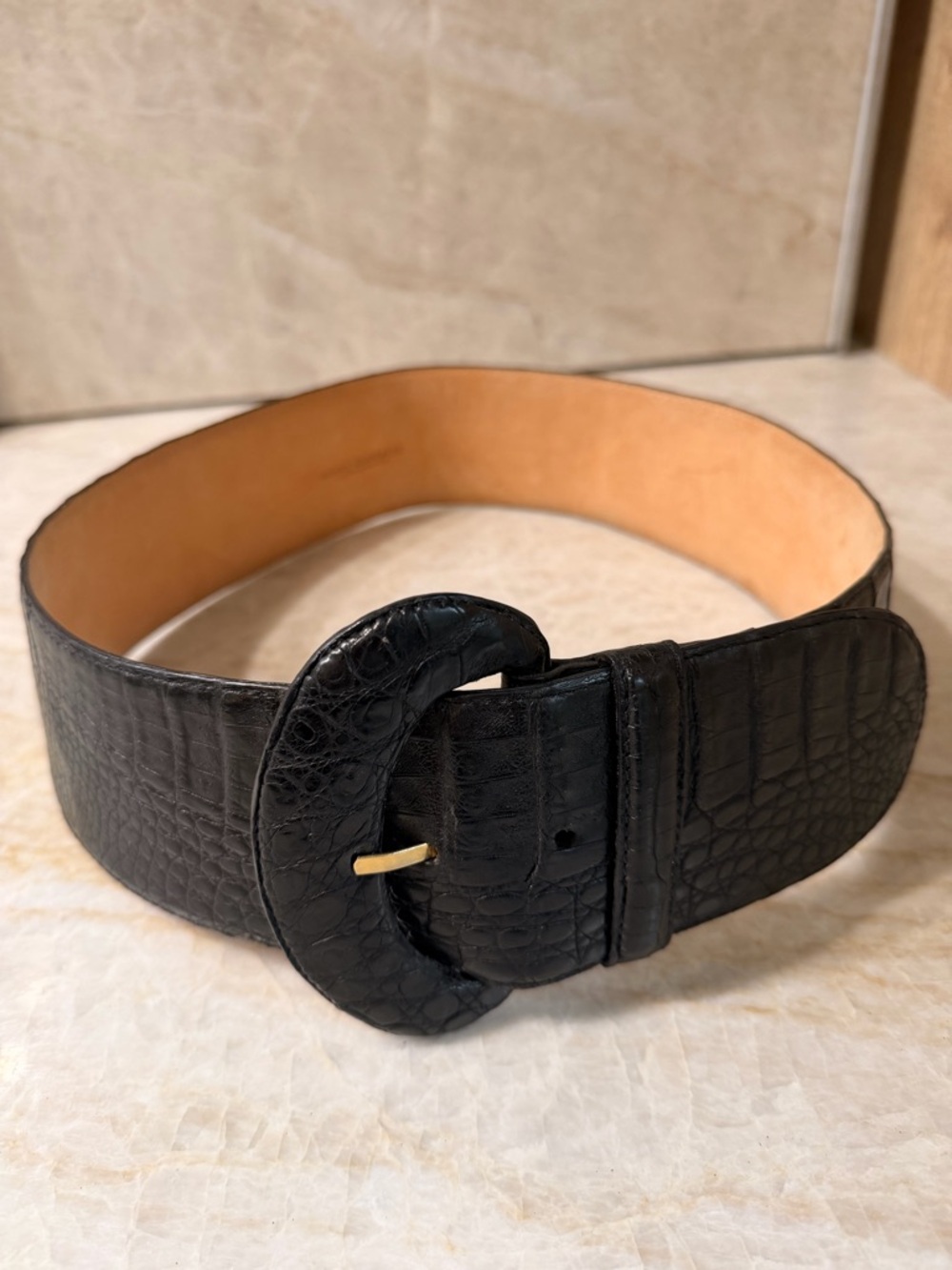 Nancy Gonzalez Black Genuine Crocodile Wide Waist Belt